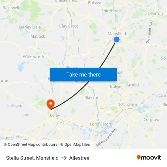 Stella Street, Mansfield to Allestree map
