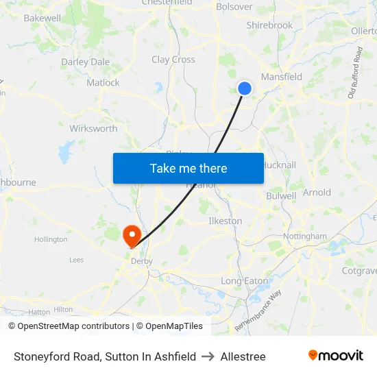 Stoneyford Road, Sutton In Ashfield to Allestree map
