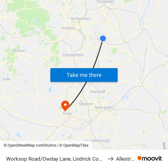 Worksop Road/Owday Lane, Lindrick Common to Allestree map