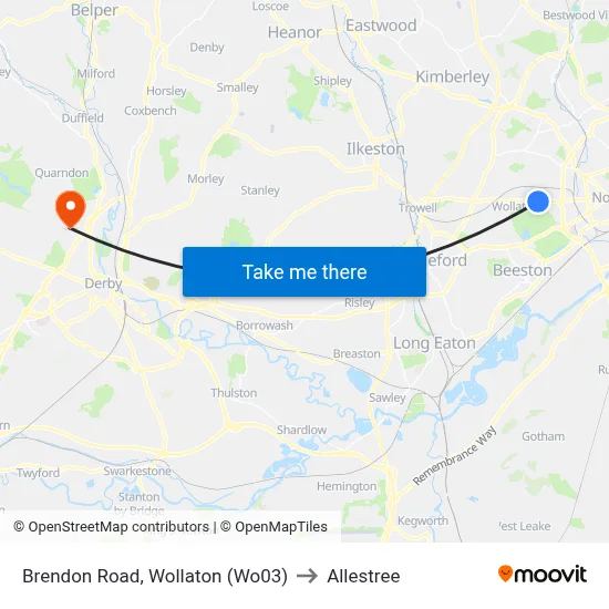 Brendon Road, Wollaton (Wo03) to Allestree map