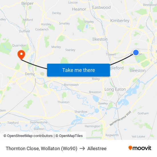 Thornton Close, Wollaton (Wo90) to Allestree map