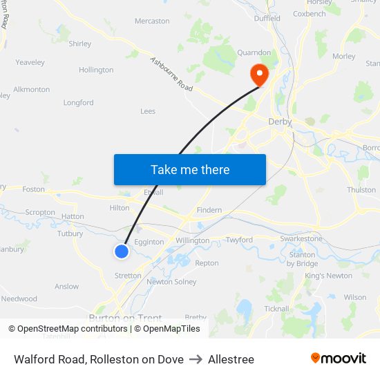 Walford Road, Rolleston on Dove to Allestree map