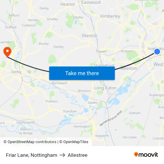 Friar Lane, Nottingham to Allestree map