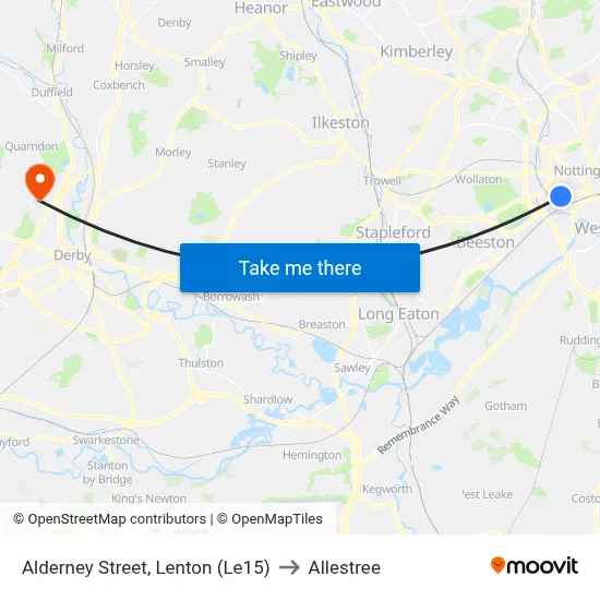 Alderney Street, Lenton (Le15) to Allestree map
