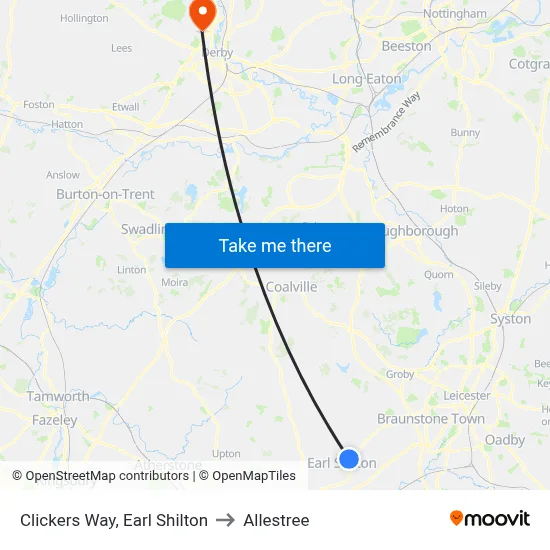Clickers Way, Earl Shilton to Allestree map