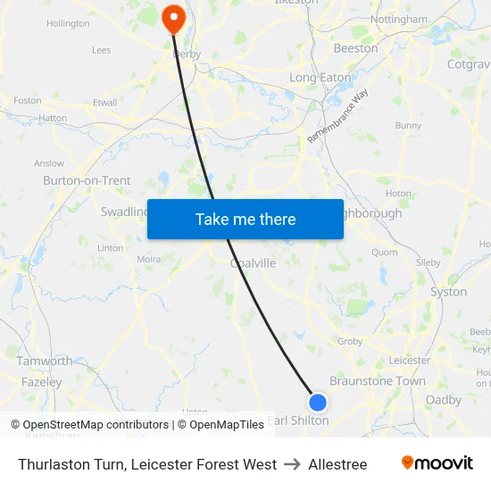Thurlaston Turn, Leicester Forest West to Allestree map