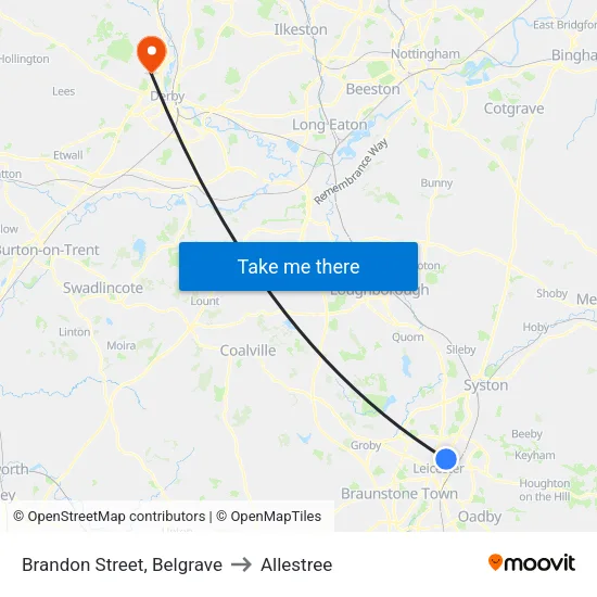 Brandon Street, Belgrave to Allestree map