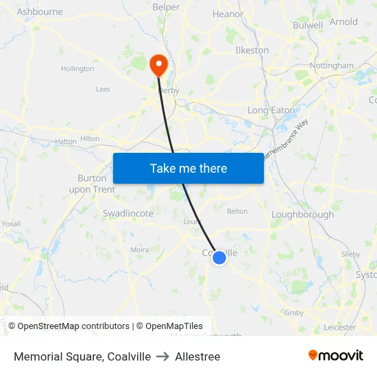 Memorial Square, Coalville to Allestree map