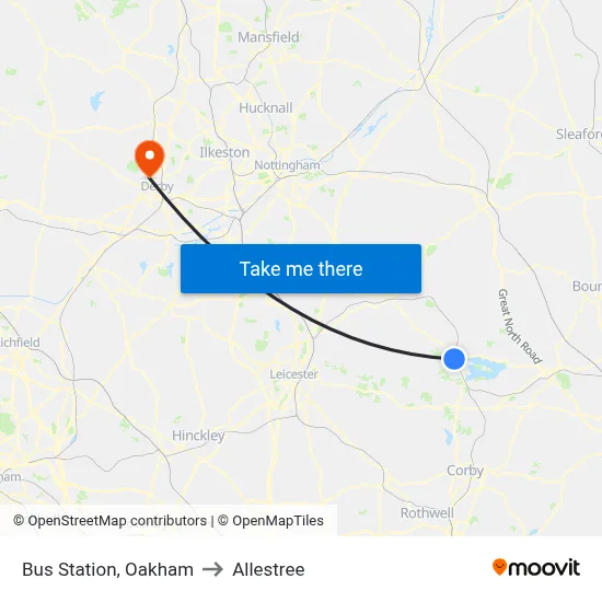 Bus Station, Oakham to Allestree map