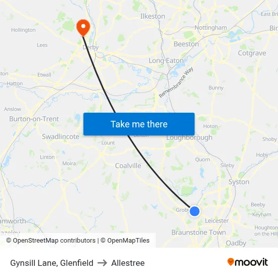 Gynsill Lane, Glenfield to Allestree map