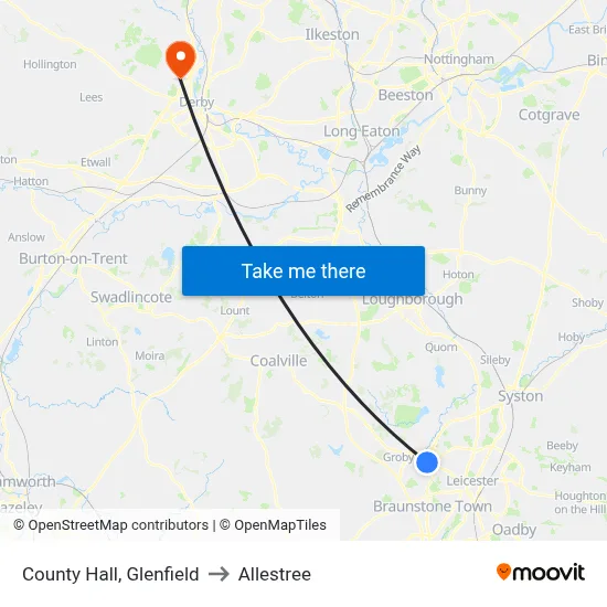 County Hall, Glenfield to Allestree map