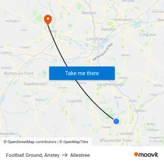 Football Ground, Anstey to Allestree map