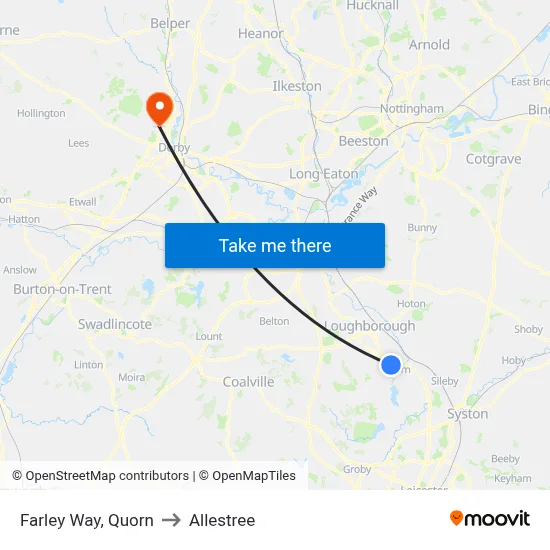 Farley Way, Quorn to Allestree map