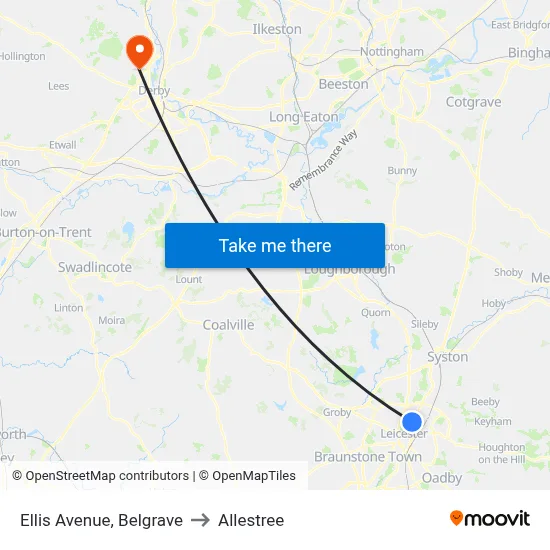 Ellis Avenue, Belgrave to Allestree map
