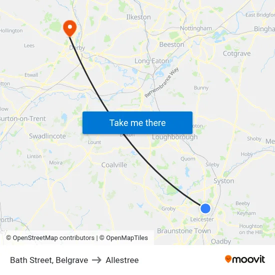 Bath Street, Belgrave to Allestree map
