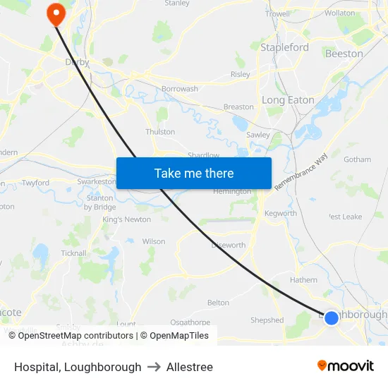 Hospital, Loughborough to Allestree map