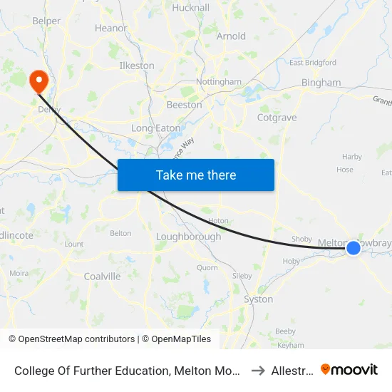 College Of Further Education, Melton Mowbray to Allestree map