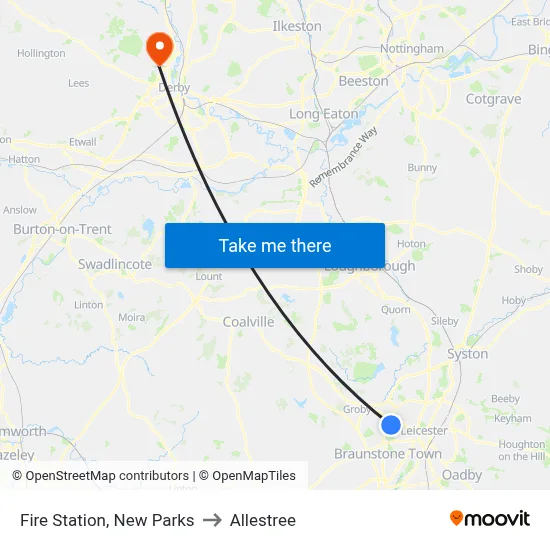 Fire Station, New Parks to Allestree map