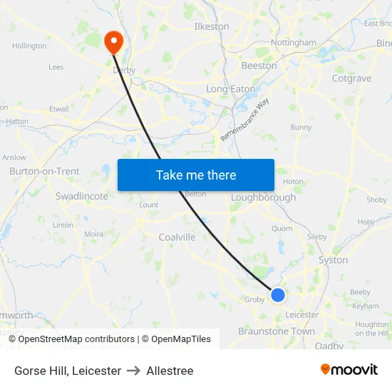 Gorse Hill, Leicester to Allestree map