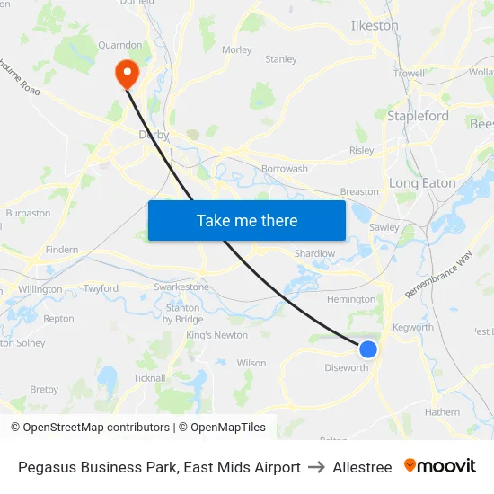 Pegasus Business Park, East Mids Airport to Allestree map