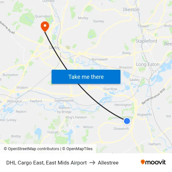 DHL Cargo East, East Mids Airport to Allestree map