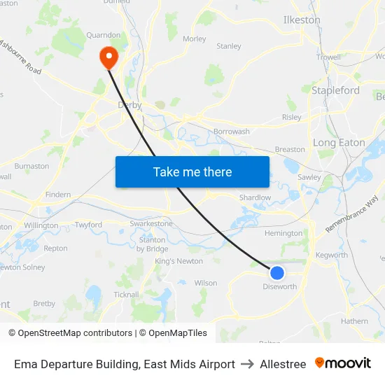 Ema Departure Building, East Mids Airport to Allestree map