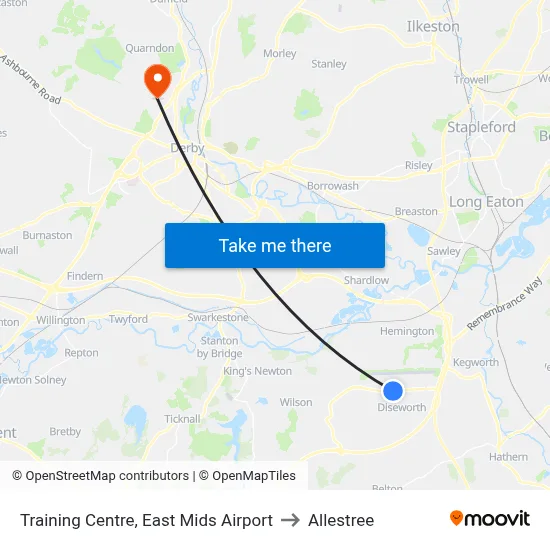 Training Centre, East Mids Airport to Allestree map