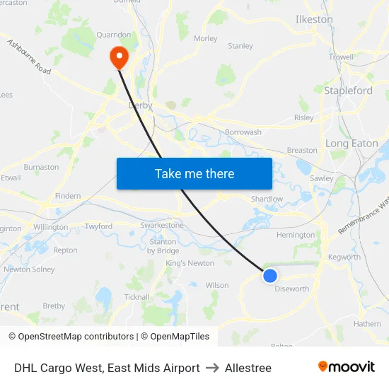 DHL Cargo West, East Mids Airport to Allestree map