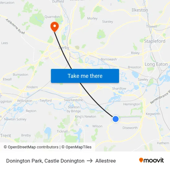 Donington Park, Castle Donington to Allestree map