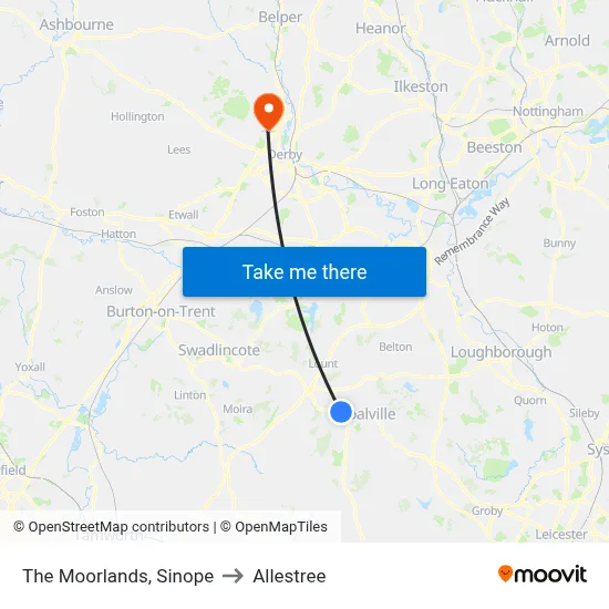 The Moorlands, Sinope to Allestree map