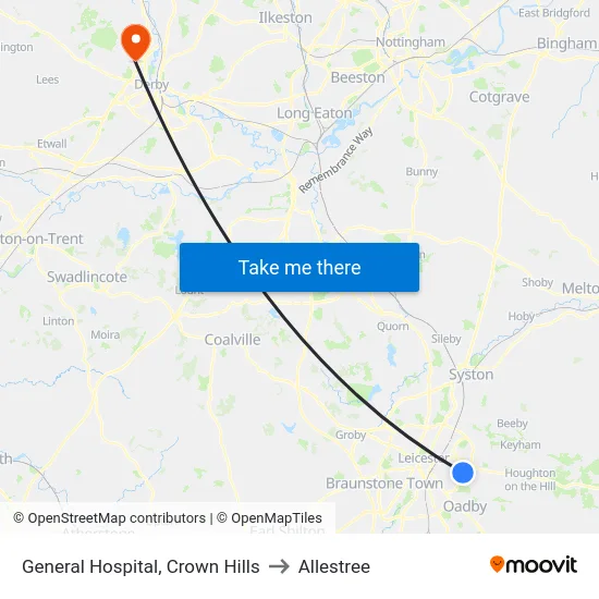 General Hospital, Crown Hills to Allestree map