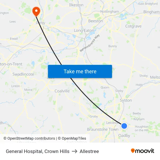 General Hospital, Crown Hills to Allestree map