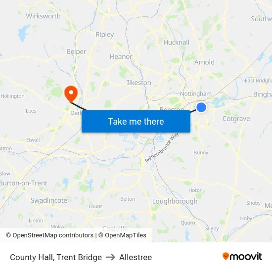 County Hall, Trent Bridge to Allestree map