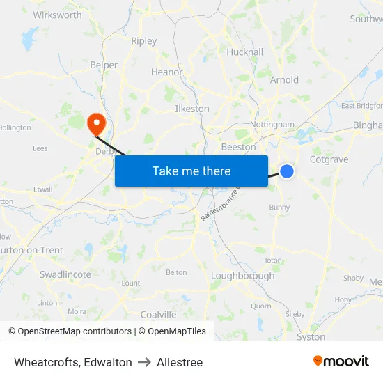 Wheatcrofts, Edwalton to Allestree map