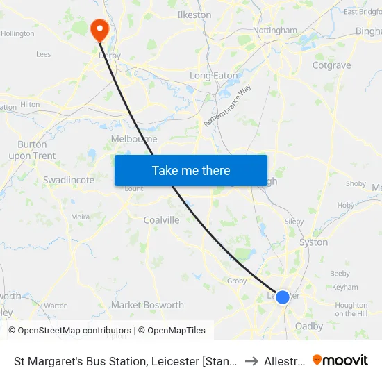 St Margaret's Bus Station, Leicester [Stand Sc] to Allestree map