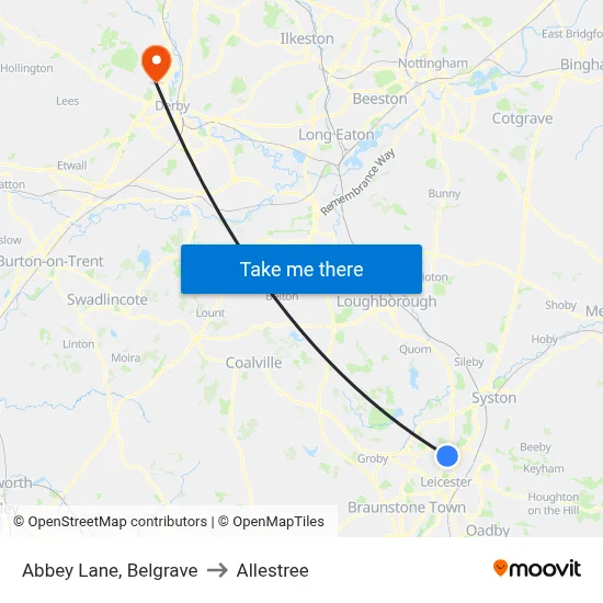 Abbey Lane, Belgrave to Allestree map