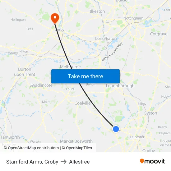 Stamford Arms, Groby to Allestree map