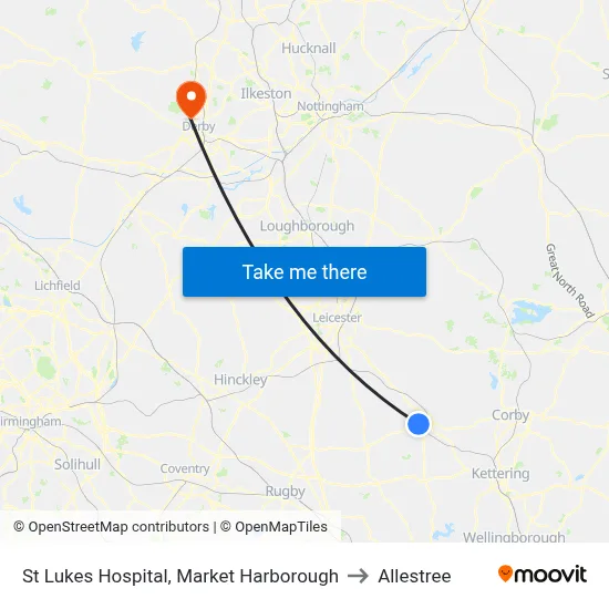 St Lukes Hospital, Market Harborough to Allestree map
