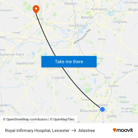 Royal Infirmary Hospital, Leicester to Allestree map