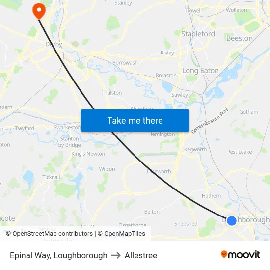 Epinal Way, Loughborough to Allestree map
