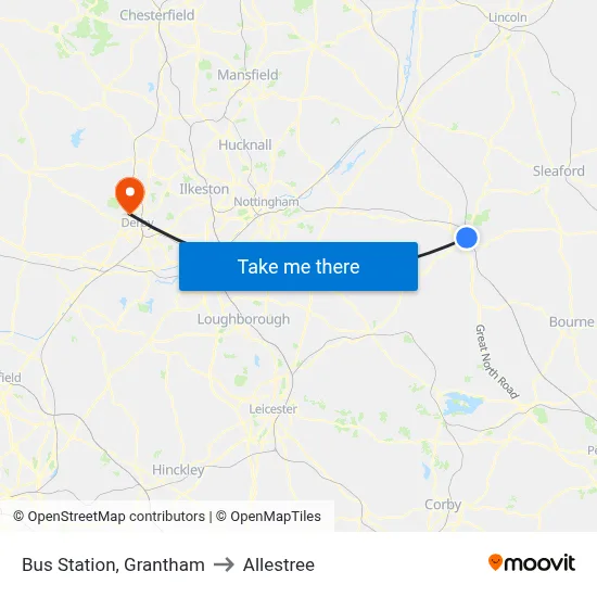 Bus Station, Grantham to Allestree map