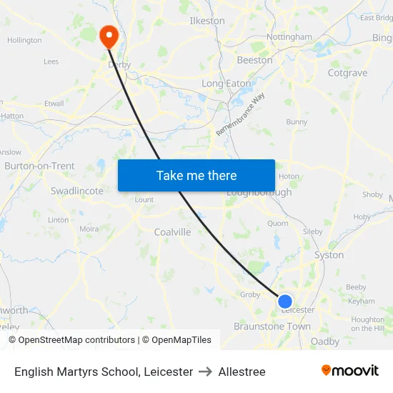 English Martyrs School, Leicester to Allestree map
