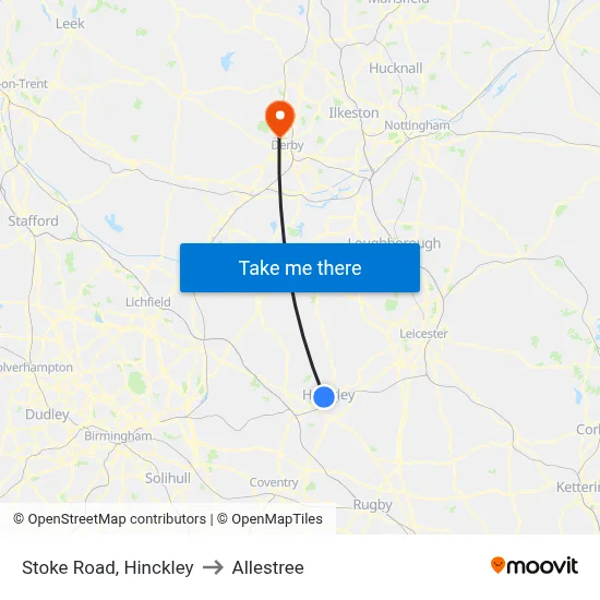 Stoke Road, Hinckley to Allestree map