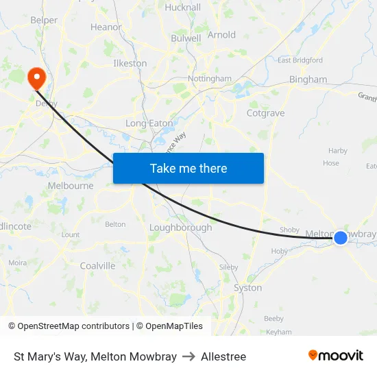 St Mary's Way, Melton Mowbray to Allestree map