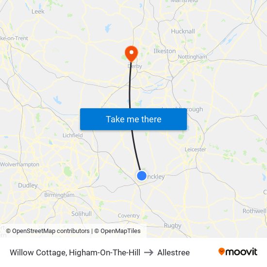 Willow Cottage, Higham-On-The-Hill to Allestree map