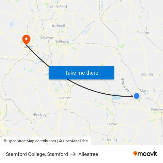 Stamford College, Stamford to Allestree map