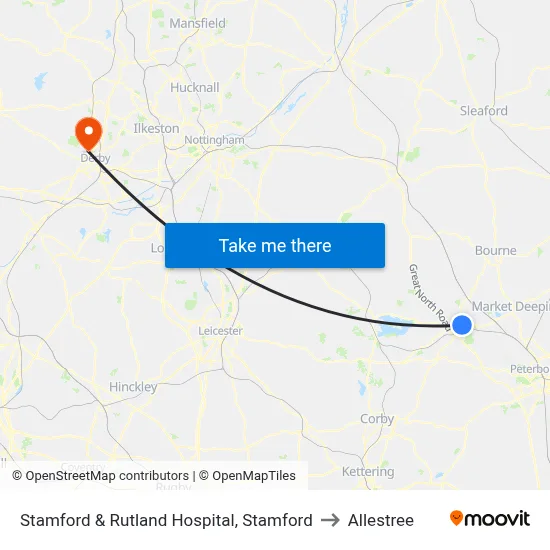 Stamford & Rutland Hospital, Stamford to Allestree map