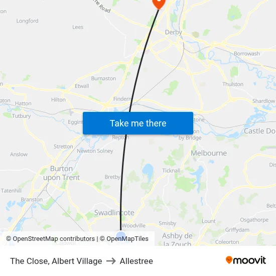 The Close, Albert Village to Allestree map