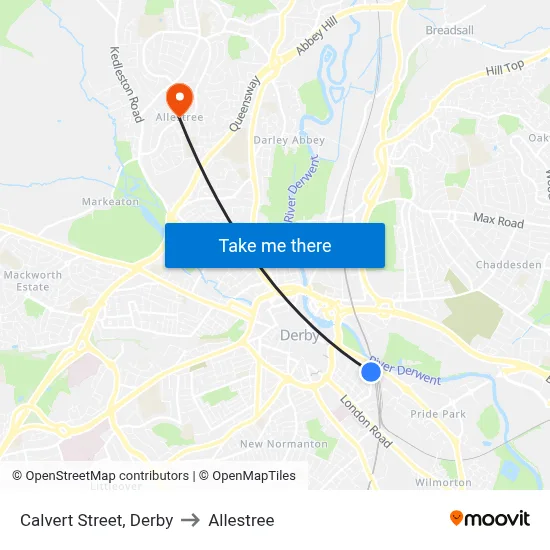 Calvert Street, Derby to Allestree map