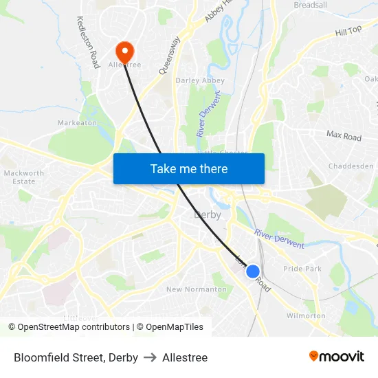 Bloomfield Street, Derby to Allestree map